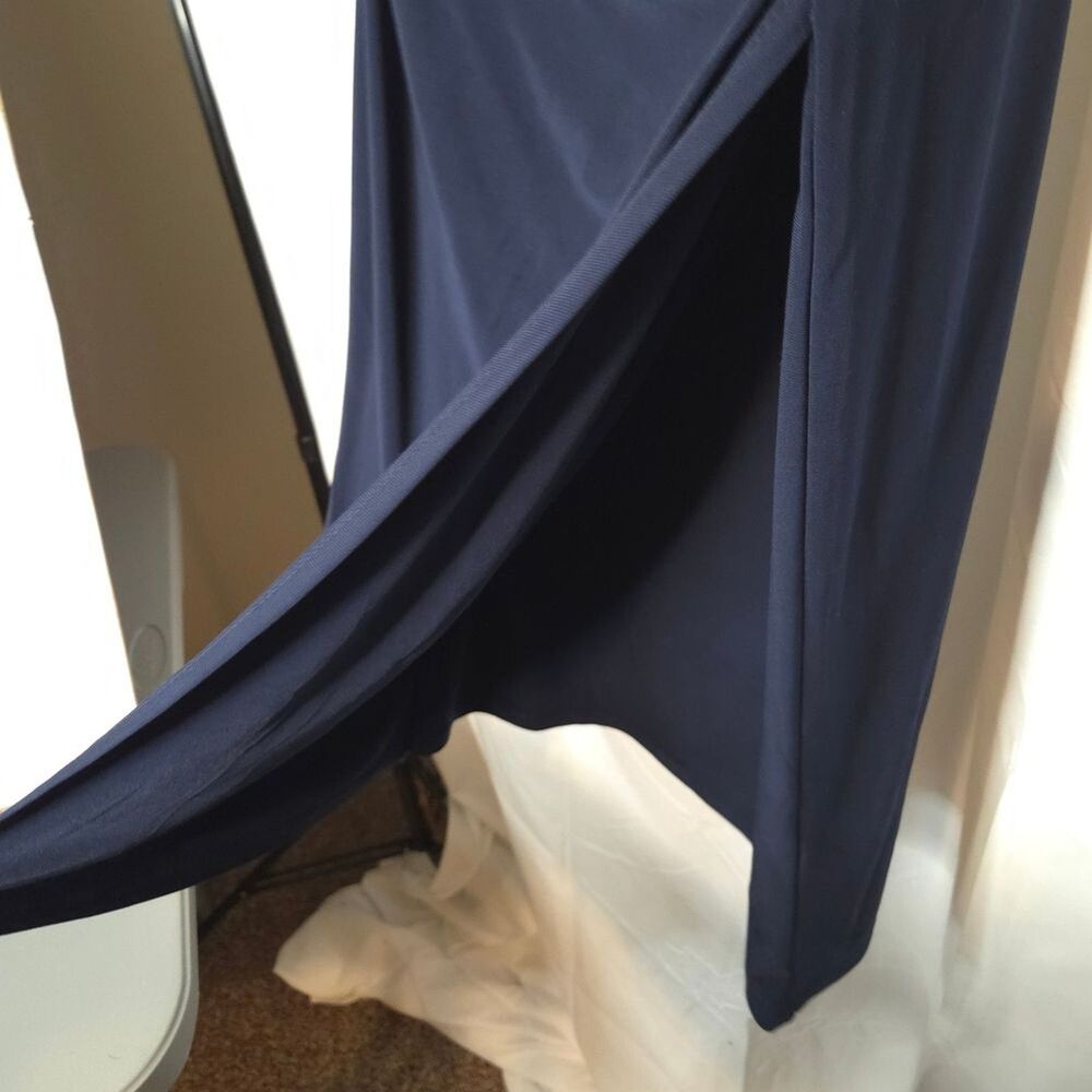 Lauren Ralph Lauren Dress Womens 6 Navy Faux Wrap Ruched Sheath Midi Career - Picture 6 of 10